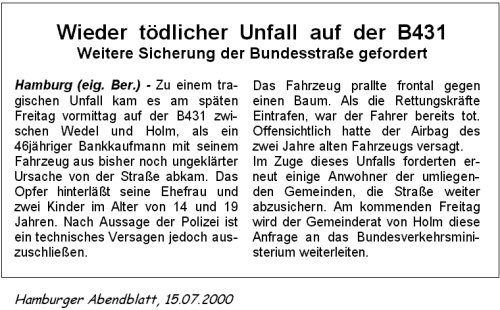 Hamburger Abendblatt, 15. Juli 2000